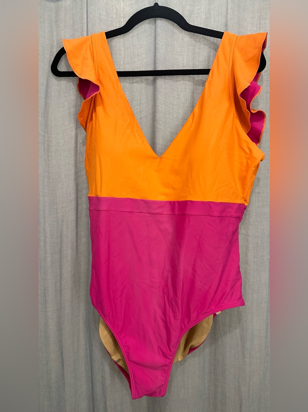 Sunmersalt Ruffle Backflip Orange & Pink One-Piece Swimsuit Size 14